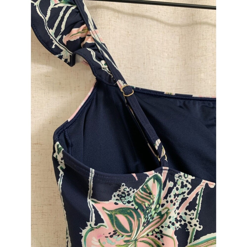 Vineyard Vines Navy Wild Floral Ruffled Strap OnePiece Swimsuit UPF 50+ Large - Picture 9 of 11